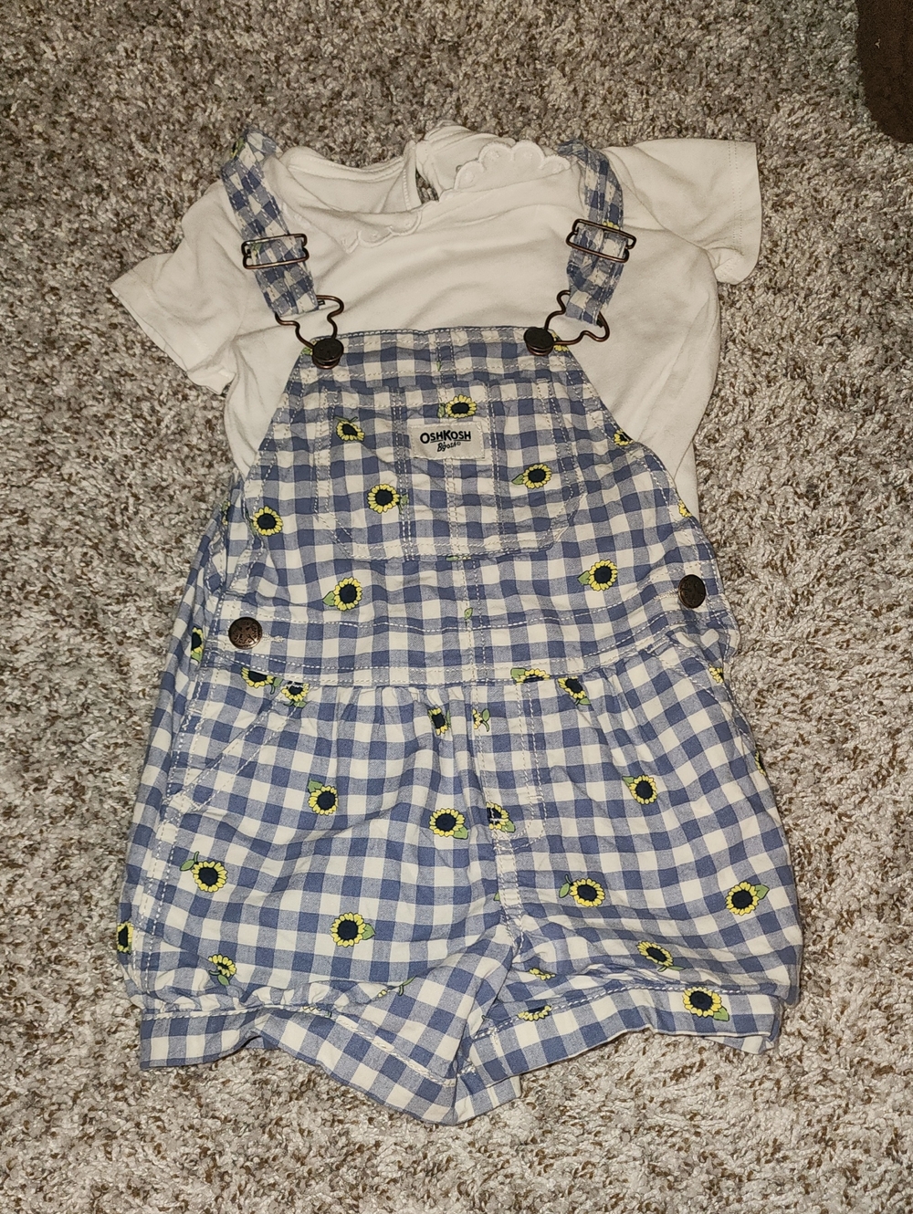 Oshkosh Sunflower Print Overalls, Toddler 3T Girl, Pre-owned, VGUC